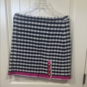 J. Crew Navy and White Checkered Mini Skirt with Pink Trim